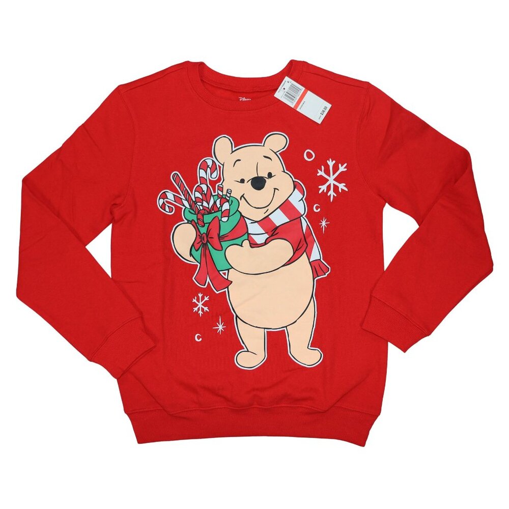 Disney Winnie the Pooh Hybrid Apparel Christmas Theme Women's Sweatshirt NWT Red